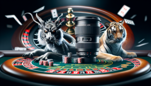 alt_text: "Cinematic cover for 'ambgogo Dragon Tiger' featuring a dragon and tiger over a casino layout."