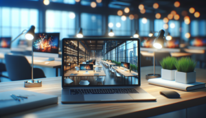 Professional cover images for "ambgogo API" showcasing modern workspaces and futuristic designs.