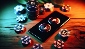 alt_text: "Cinematic cover featuring 'ambgogo' and 'ufabet' logos on poker chips, smartphone, and rich colors."